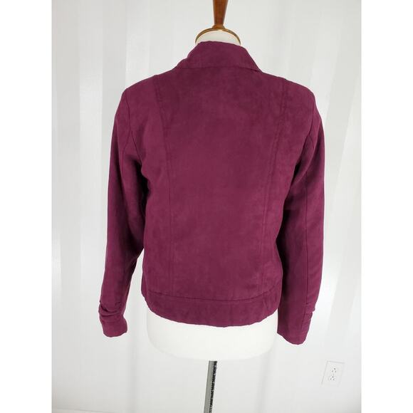 DRESSBARN Women's Dark Purple Open Front Velvet Jacket Sz S - Picture 4 of 11